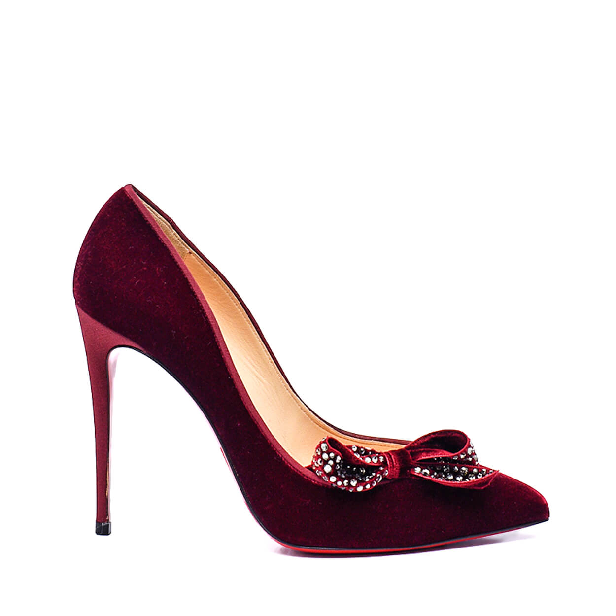 Christian Louboutin - Burgundy Velvet Madame Menule Bow 100 Pumps 38,5